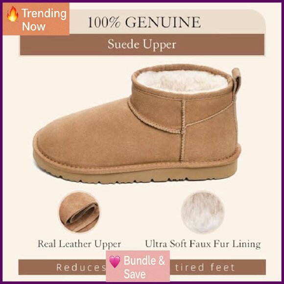 Genuine Suede Ankle Boots Women's Winter Snow Boots Fur Lined - Picture 3 of 8